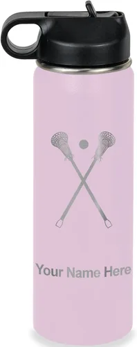 Miniatura 74 de LaserGram Botella de agua personalizada, palitos de lacrosse, acero inoxidable de doble pared aislada al vacío con popote superior, regalo grabado