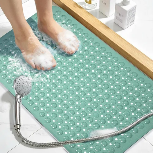 Miniatura 39 de Tapete de ducha negro antideslizante de 17 x 30 pulgadas, tamaño estándar, tapete de baño de burbujas suaves para ducha interior, tapete de baño
