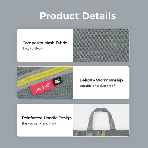 Miniatura 2 de pack all Bolsas de viaje resistentes al agua, organizador de zapatos con cremallera, para hombres y mujeres, Gris, 1 paquete