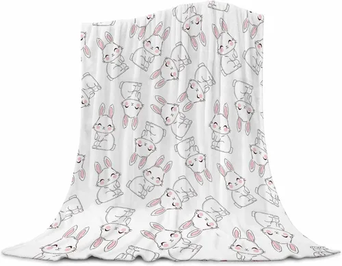 Miniatura 10 de Manta de conejo para niñas, manta de Pascua con dibujos animados de conejos, manta de franela polar para sala de estar, dormitorio, sofá, cama
