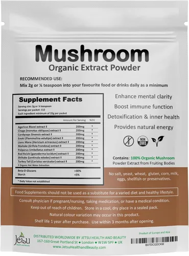 Miniatura 2 de Polvo de extracto de hongos – Potente mezcla de 10, melena de león orgánica, Cordyceps, Reishi, Shiitake, hongo cola de pavo suplemento cerebral