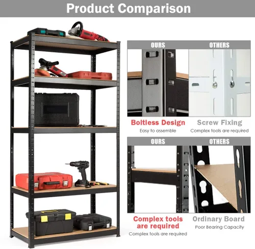 Miniatura 4 de Giantex Storage Shelving Rack Utility Shelf 5-Tier Heavy Duty 2750LBS Garage Shelves Shelving Unit Bolt-Free Assembly Adjustable Shelves Negro