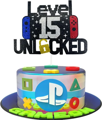 Miniatura 7 de Decoración de pastel de videojuegos de feliz cumpleaños número 11 desbloqueado para niños y niñas de 11 años de edad, decoración de fiesta