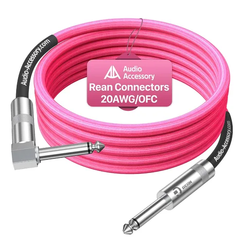 Miniatura 37 de Cable de guitarra de 1.5 pies, paquete de 2 unidades, nailon trenzado anti-torceduras reforzado con Kevlar, conector Neutrik REAN, calibre 20