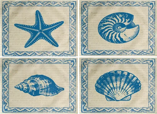 Miniatura 10 de Juego de 4 manteles individuales con temática de película vintage, diseño de palomitas de maíz, proyector, tablilla, estrellas, impermeables