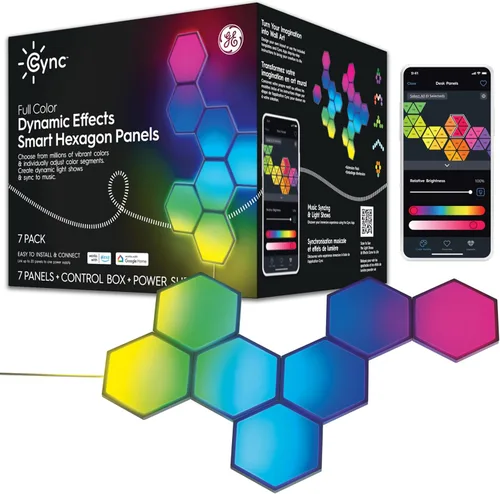 Miniatura 12 de Cync GE Dynamic Effects - Luces LED hexagonales inteligentes con WiFi que cambian de color, paneles de luz de pared para decoración de habitación