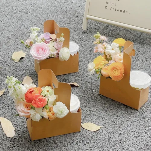 Miniatura 3 de Enorteen 25 bolsas de regalo de flores de papel kraft con asa, bolsas de ramo de café, bolsas de regalo florales para Acción de Gracias, cumpleaños