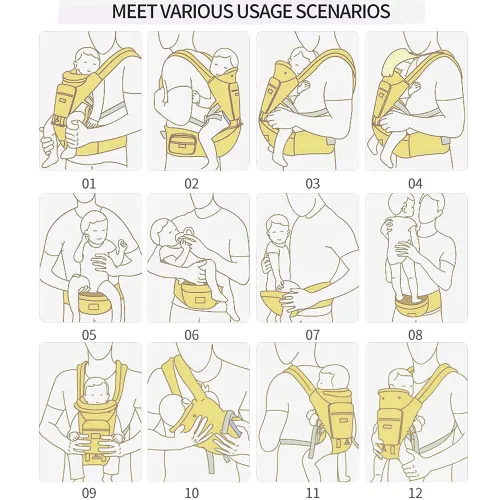 Miniatura 2 de Portabebés 6 en 1 para recién nacidos a niños pequeños, portabebés con asiento de cadera soporte lumbar de 7 a 41 libras, portabebés suave para T