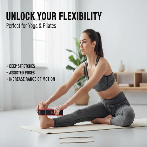 Miniatura 3 de Bandas de resistencia de fitness con asas, banda de resistencia para ejercicios de estiramiento y yoga, bandas ajustables para estiramiento de Rojo