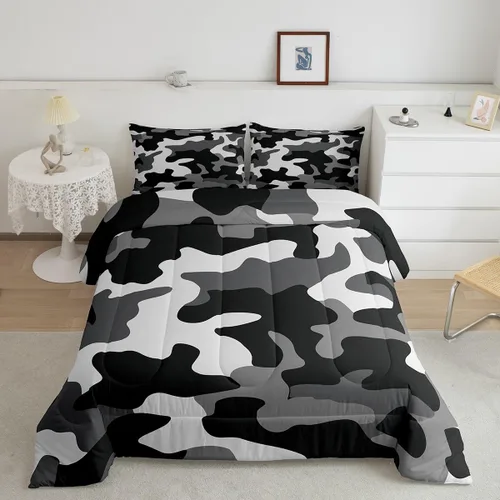 Miniatura 19 de Feelyou Juego de edredón de camuflaje naranja para niños, tamaño individual, juego de ropa de cama de camuflaje estilo militar para niños y niñas