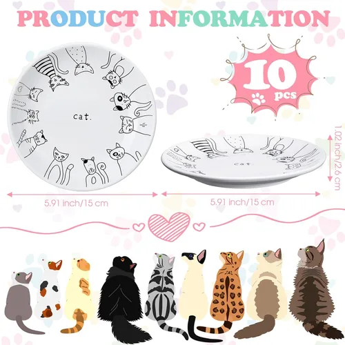 Miniatura 2 de Irenare Juego de 10 platos de cerámica para gatos de 6 pulgadas, anti fatiga y fatiga para gatos, lindos platos poco profundos para comida y agua