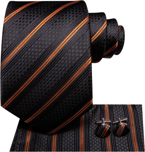 Miniatura 126 de Hi-Tie Corbatas de seda para hombre, diseño de cachemira a rayas, con bolsillo, gemelos cuadrados, conjunto formal de negocios