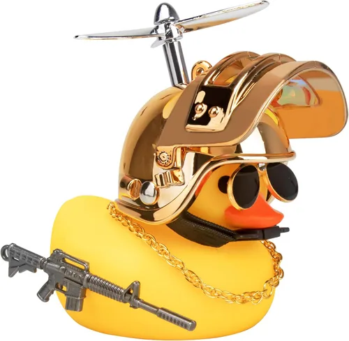 Miniatura 24 de wonuu Adornos de pato de goma para automóvil, pato amarillo fresco, decoraciones de tablero de automóvil, gafas chirriantes de pato con casco de Y