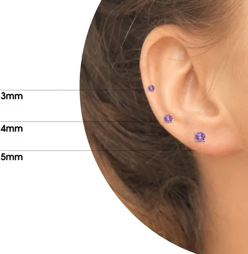 Miniatura 2 de Aretes de tuerca para mujer, aretes de piedra natal, piedra preciosa genuina o sintética, juego de aretes redondos de 0.118 a 0.197 pulgadas, juego