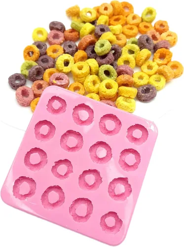 Molde de silicona de anillos de cereales, 16 cavidades bucles de cereales, anillos de frutas NC019