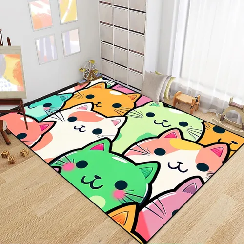 Miniatura 10 de Alfombra de gato para habitación de niñas, diseño de dibujos animados, decoración para dormitorio, bonita alfombra de área de gatos, alfombras