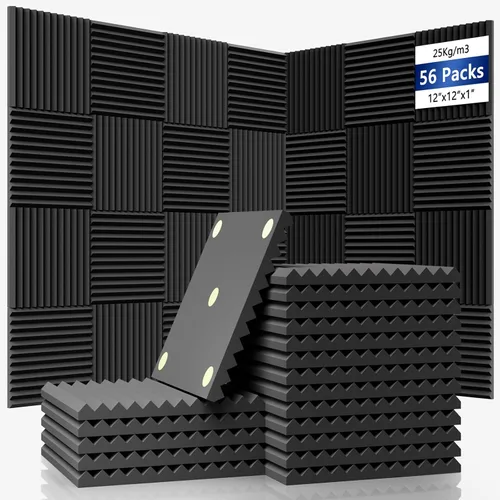 Paquete de 56 paneles de espuma a prueba de sonido, paneles de pared insonorizados de recuperación rápida de 1 x 12 x 12 pulgadas, paneles de