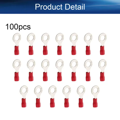 Miniatura 4 de Heyiarbeit 100 Uds AWG22-16 Conectores de terminales de anillo aislado M6 Terminales de anillo eléctrico Conectores de crimpado de alambre rojo