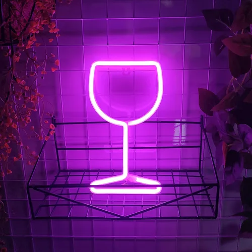 Miniatura 3 de JYWJ Letrero de neón de copa de vino, USB o 3 pilas AA, decoración de mesa LED, decoración de pared de dormitorio, regalo de cumpleaños, suministros