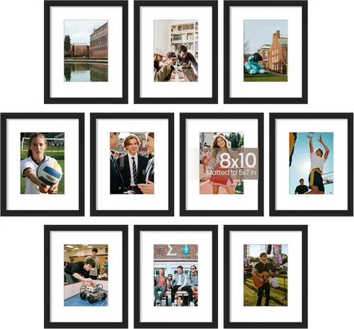 upsimples - Juego de 10 portarretratos de 8 x 10 pulgadas, para fotos de 5 x 7 pulgadas con paspartú o 8 x 10 pulgadas sin él, collage de varios