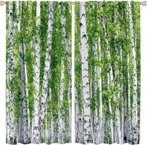 Miniatura 36 de Cortinas de abedul para sala de estar, niebla matutina en otoño, decoración del hogar, 42 x 45 pulgadas de largo