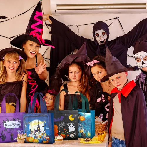 Miniatura 6 de 100 bolsas de Halloween para dulce o truco, bolsas de Halloween con asas, bolsas no tejidas de Halloween, bolsas de Halloween para envolver regalos