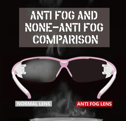 Miniatura 7 de HTS HUNTERSKY Gafas de seguridad de tiro envolventes U6 transparentes, antiniebla y antiarañazos, ligeras y súper flexibles con ANSI Z87.1 Rosa