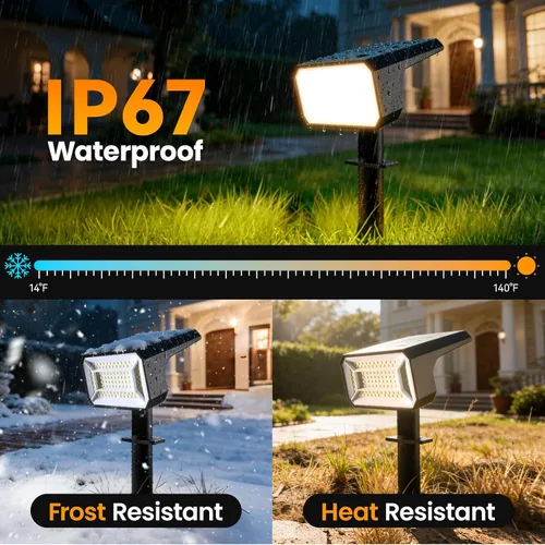 Miniatura 4 de Fabrito Paquete de 4 focos solares para exteriores, impermeables, IP67, [108 LED, 4 modos], focos del atardecer al amanecer con batería de 1500 mAh