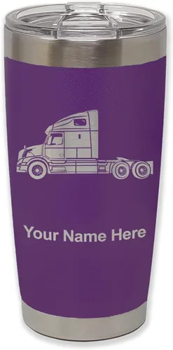 Miniatura 38 de LaserGram Taza aislada al vacío de 20 onzas, cabina de camión, grabado personalizado incluido (negro)