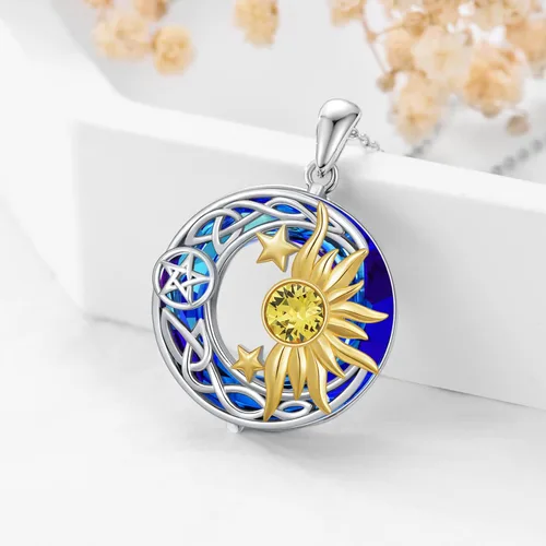 Miniatura 2 de AOBOCO Collar de plata de ley 925 con luna y estrella celta para mujeres y niñas