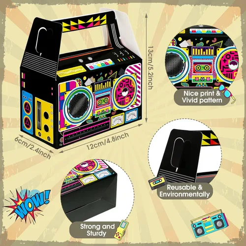 Miniatura 2 de Zonon 24 Piezas Cajas de Favores de Fiesta de los 80s Cajas Boom Novedosas de los 90s Decoración de Fiesta Regalo Dulces Golosinas para Centros