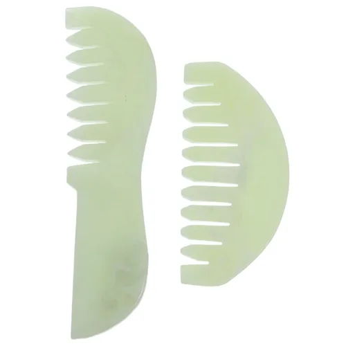 2 unids peine raspador cuero cabelludo cabeza jade herramienta raspado piedra para el cabello verde peines masaje de mano relajarse tablero guasha