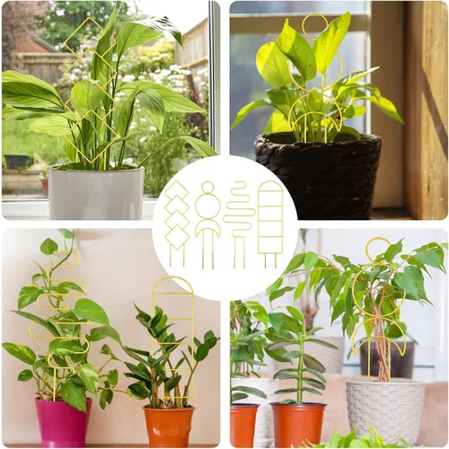 Miniatura 7 de 4 piezas de mini enrejado de metal para plantas en maceta, estaca de apoyo de escalada para plantas de interior Pothos (dorado)