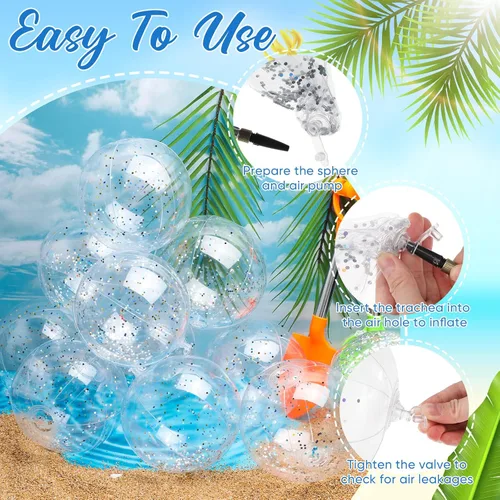 Miniatura 3 de Hungdao 25 bolas inflables de playa con purpurina de 8 pulgadas, mini bola de confeti flotante transparente para niños, pelota de fiesta temática