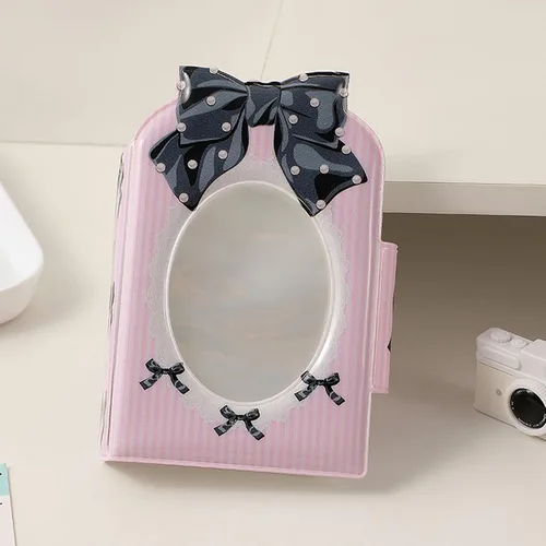 Miniatura 2 de Kpop - Mini álbumes de fotos de 3 pulgadas, 40 bolsillos, soporte para tarjetas fotográficas con lazo, patrón de corbatín, álbum de fotos para Azul