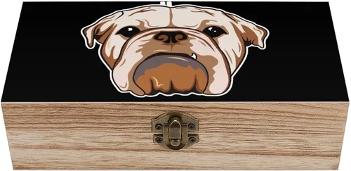 Bonita caja de madera de Bulldog Inglés con tapa con bisagras, caja de recuerdo, caja de contenedor pequeño, regalo para joyería y almacenamiento en