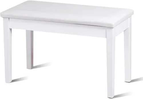 GOFLAME Banco de piano dúo, blanco, cojín acolchado, construcción de madera maciza, almacenamiento de música oculto, 29.5 x 14 x 19.5 pulgadas