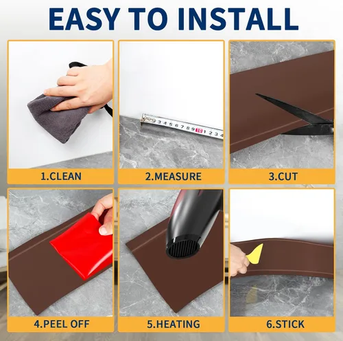 Miniatura 6 de Moldura Flexible para Zócalo de 4 Pulgadas Base de Pared de Vinilo Autoadhesiva Despegar y Pegar Base Cove de Goma Moldura de Zócalo de Pared