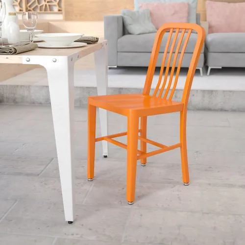 Miniatura 2 de Flash Furniture Silla de metal naranja de grado comercial para interiores y exteriores