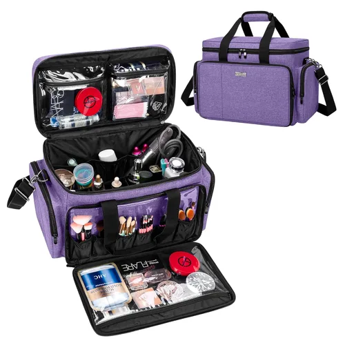 BAFASO Bolsa de maquillaje grande con divisores extraíbles, estuche de maquillaje de viaje para cosméticos y suministros para el cabello, color