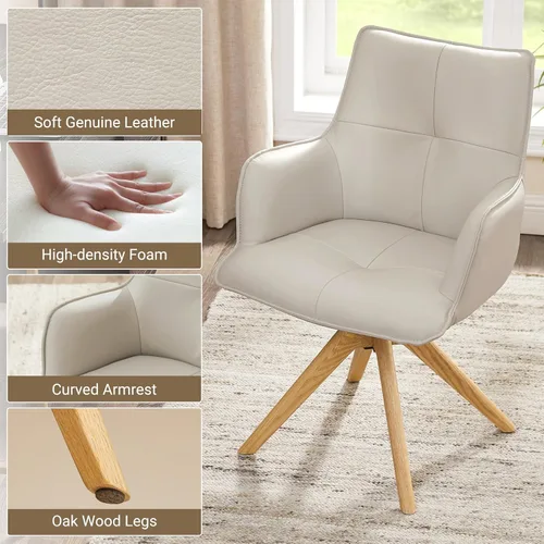 Miniatura 3 de Art Leon Silla de escritorio giratoria – Silla de oficina tapizada de piel sintética sin ruedas, sillón moderno de mediados de siglo con patas