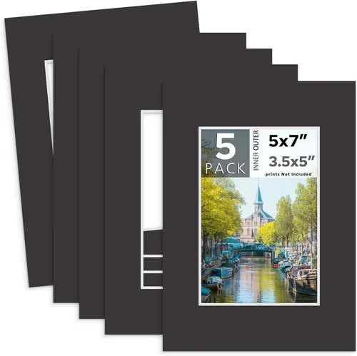 Miniatura 50 de MBC MAT BOARD CENTER, Paquete de 5 paspartús negros de 4x6 para fotos de 3x5, corte biselado, libre de ácido, grosor de 4 capas