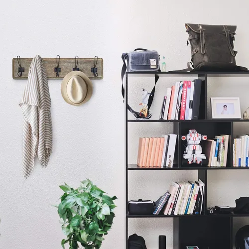Miniatura 7 de HBCY Creations Perchero de pared rústico envejecido con 5 ganchos, ganchos de pared de pino macizo de 24 pulgadas para entrada, cuarto de servicio