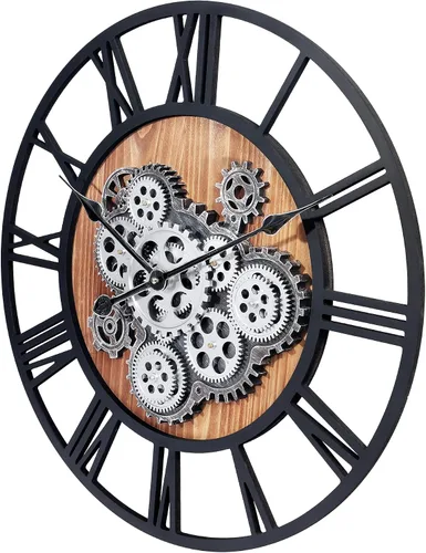 Miniatura 5 de Lafocuse Reloj de pared de engranaje móvil real de 23 pulgadas, reloj de pared grande de madera Steampunk para decoración de sala de estar