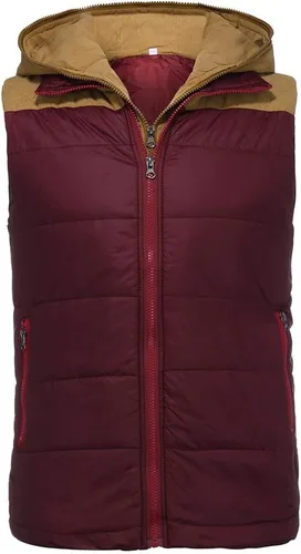 Miniatura 60 de WENKOMG1 Chaleco con capucha con doble cremallera para hombre, abrigo de color sólido, abrigo cálido y grueso, sin mangas, chaqueta suelta