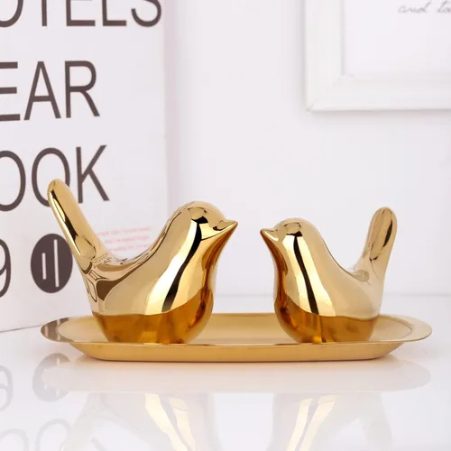 Miniatura 7 de XMGZQ 2 Piezas de Acentos Decorativos Dorados, Estatuas de Animales Pequeños, Decoración Moderna del Hogar, Esculturas de Pájaros, Adornos