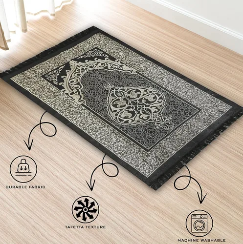 Miniatura 3 de Alfombra de oración musulmana con cuentas de oración, sombrero kufi para hombres y mujeres, 100% transpirable, gorro de calavera negra, tapete