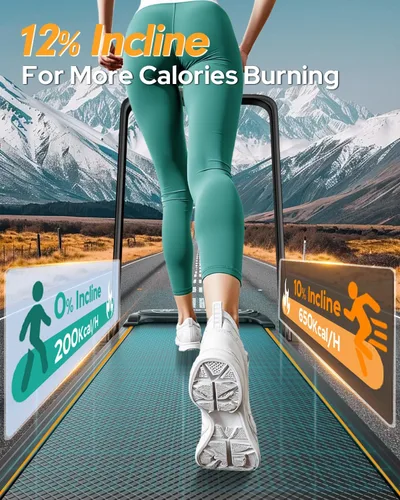 Miniatura 2 de Folding Walking Pad with 15% Incline/RGB Light/Dual Screen Display, 3.5HP Treadmills for Home, Portable Walking Pad Treadmill with Handle Bar and 4