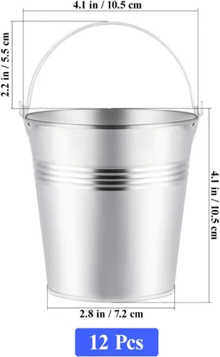 Miniatura 5 de Toyvian Mini cubos de metal con asas, 12 macetas de hojalata plateadas de 4 pulgadas para el aula, bolsas de regalo pequeñas, bolsas de regalo