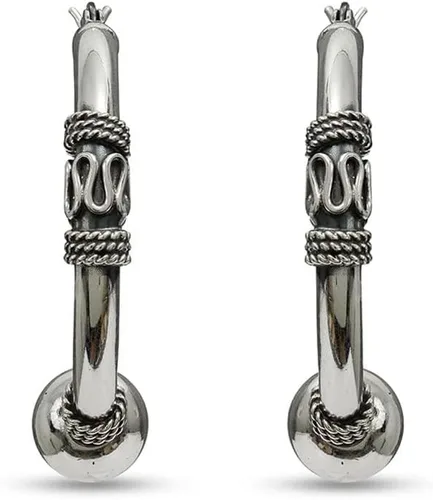 Miniatura 4 de LeCalla Pendientes de aro Bali ligeros de plata de ley oxidada, de dos tonos, para mujer